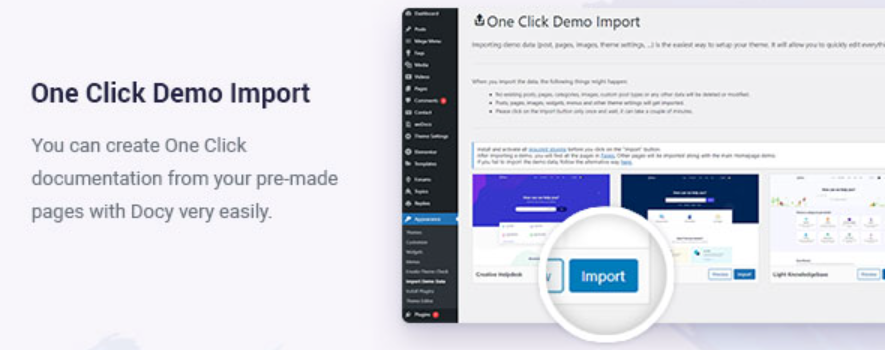 Docy One click demo import Docy Theme
