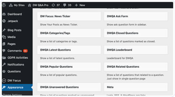 DWQA widgets DW Question & Answer Pro